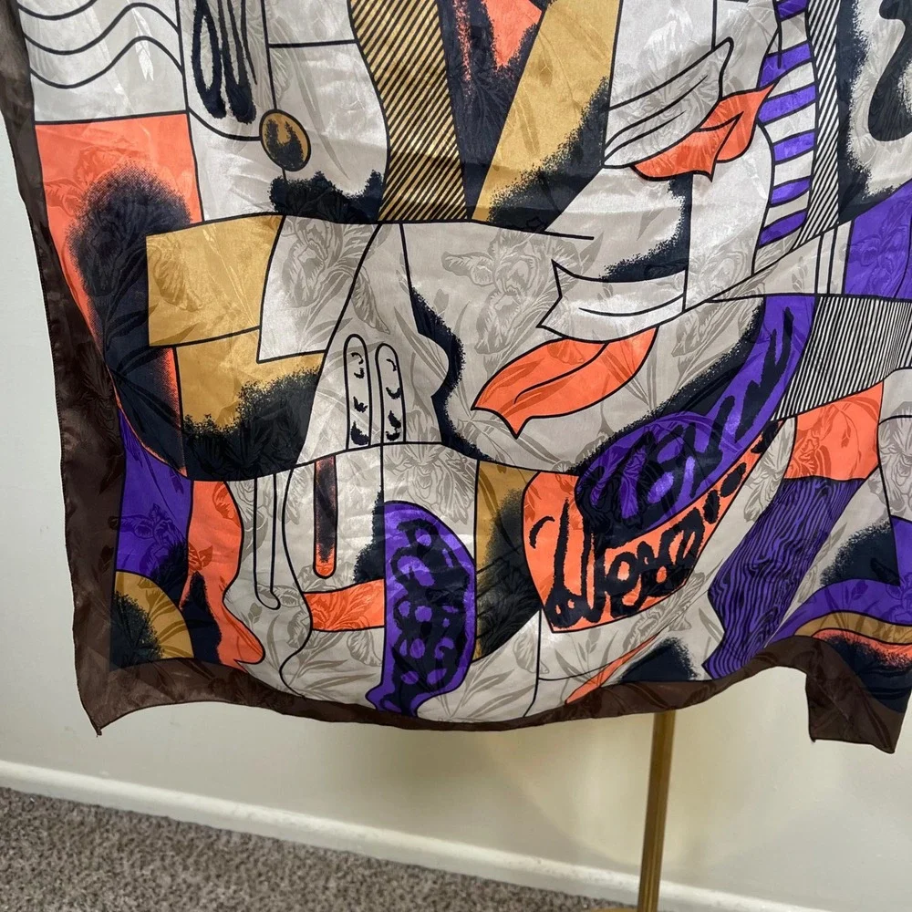 Vintage Picasso Abstract Face Scarf Women Multicolor Cubist Art Print Jacquard